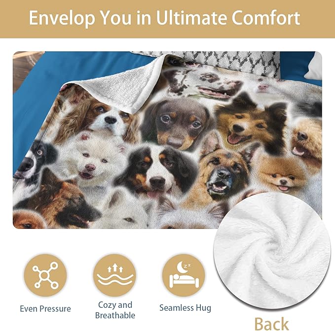 Twin Size Fleece Throw Blanket for Bed Couch Sofa, Fuzzy Soft Cozy Blankets and Throws Warm Lightweight Plush Blanket for Women Men, 60 x 80 inches, Cute Dogs Pattern