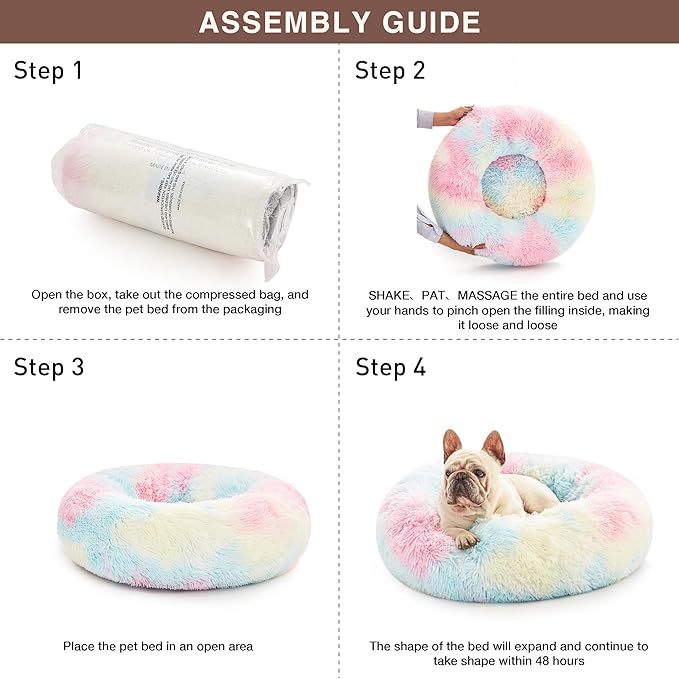 Love's cabin 24in Cat Beds for Indoor Cats - Cat Bed with Machine Washable, Waterproof Bottom - Fluffy Dog and Cat Calming Cushion Bed for Joint-Relief and Sleep Improvement, Rainbow