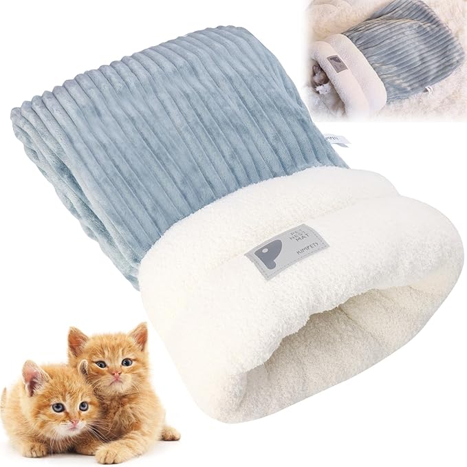 Cat Winter Sleeping Bag, Cat Bed Cave Sleeping Bag, Cat Sleeping Bag, 360°Wrap Comfortable Pet Snuggle Sack, Soft Plush Large Cat Sack - Size M(Gray Blue)