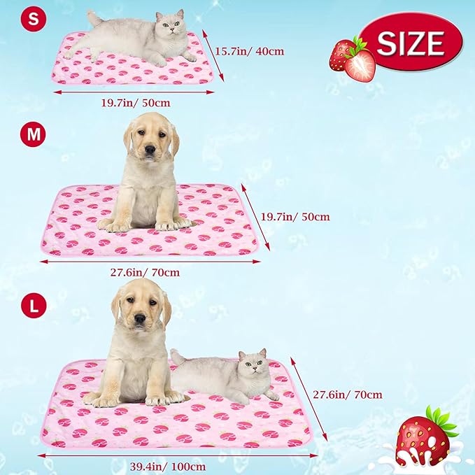 Dog Ice Pad Ice Silk Cats Kennel Mat Pet Cooling Pad Summer Cool Bamboo Mat Breathable Pad (Strawberry, S)