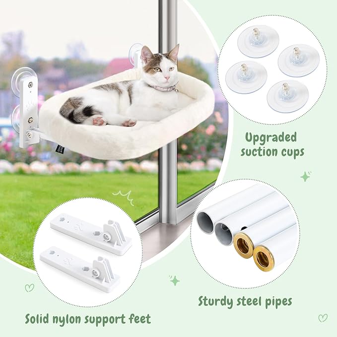 Sunhoo Cat Hammock Perch for Window Seat Bed Indoor Cats Lounger Window Sill Ledge Foldable Kitten Shelf Cordless No Drilling Washable Plush Cushion Heavy Duty Metal Frame 21 * 11.8 in Easy Assembly