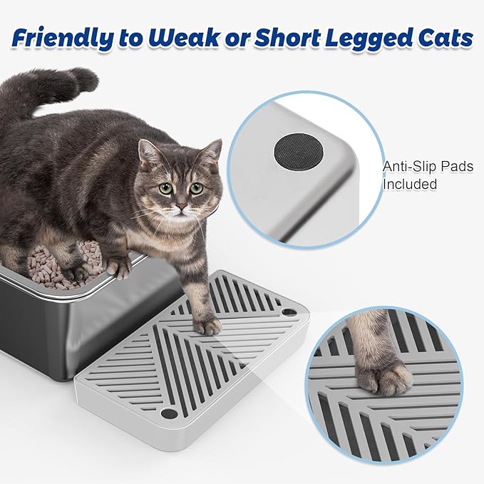 19.6''x13.7''x6'' Stainless Steel Sifting Litter Box for Pine Pellets, Stainless Steel Litter Box for Sifter Litter Pan System, Metal Litter Box with Footboard and Scoop, Odor Control, Easy Cleaning