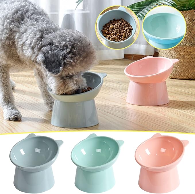 Tilted Elevated Cat Food Bowl - Whisker Friendly Anti Vomiting Slanted Cat Feeding Bowls, Shallow & Tall (Pink)