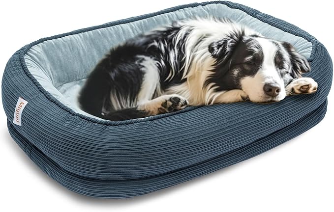 Miguel Orthopedic Dog Beds for Large Dogs, Memory Foam Pet Bed Washable Removable Cover, Calming Puppy Bed with Sides, Dog Couch Comfort Sofa, Egg Foam Support, Non-Slip Bottom, Blue 36 inches