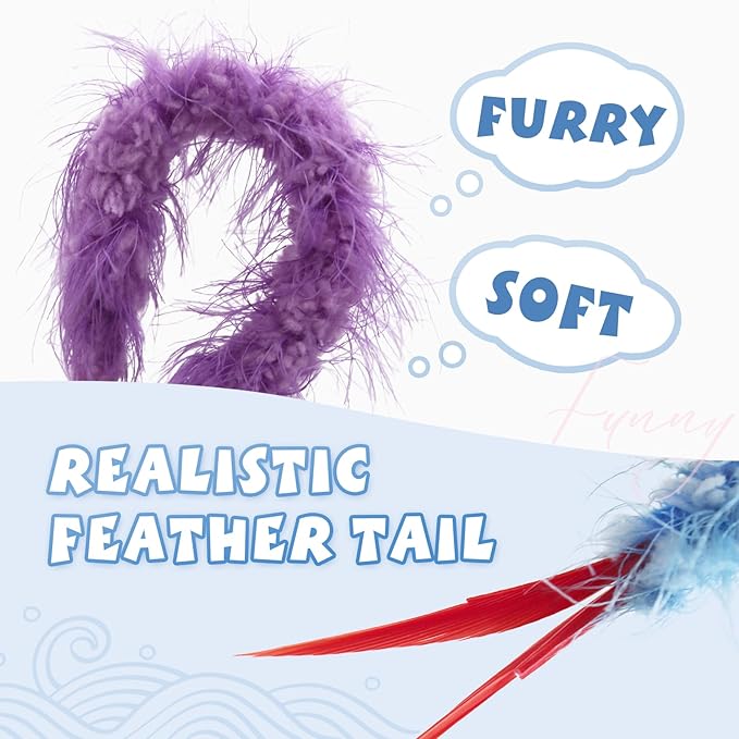 SONGWAY Worm Cat Wand Toys - 6 PCS Cat Worm Toys with Retractable Cat Wand, Cat Feather Tail Toys, Cat Fishing Pole Toy, Interactive Cat Toys for Indoor Cats Kittens