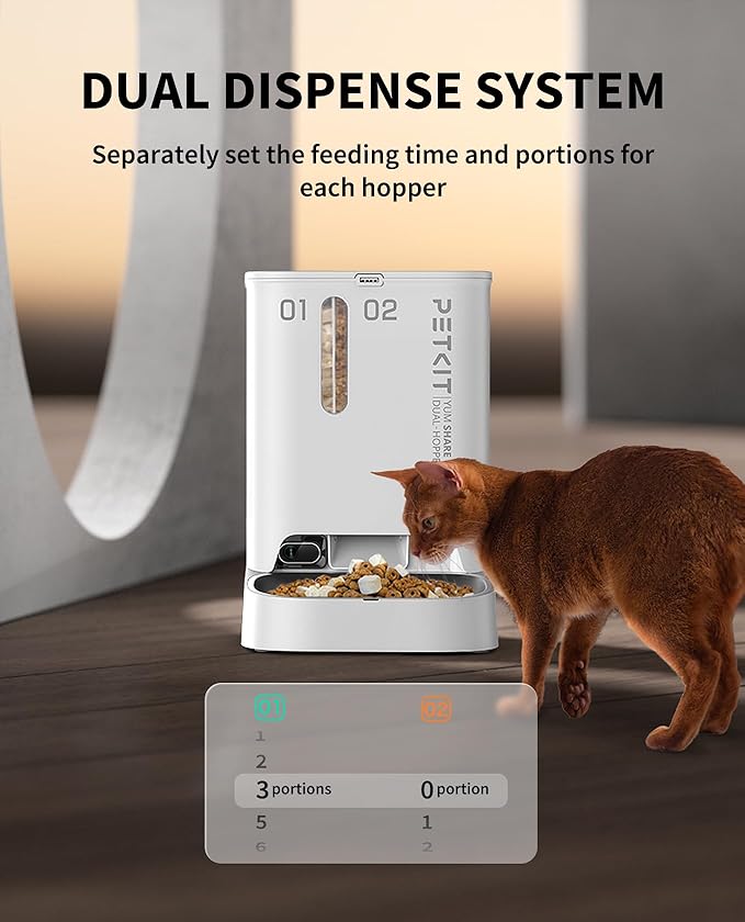 PETKIT Automatic Cat Feeder with AI Camera for Two Cats, 1080P HD Video with Night Vision, 2.4G WiFi Pet Feeder with 2-Way Audio for Cat & Dog, Dual Food Hopper 4-Stage Fresh Lock Dry Food Dispenser