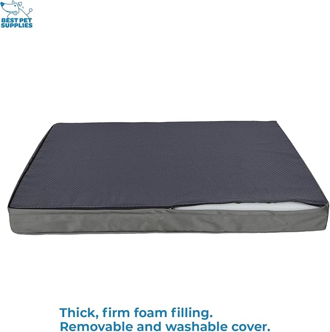 Best Pet Supplies Cute Dog Crate Mat Flat Bed with Waterproof Exterior, Thick Orthopedic Egg Foam Mattress, and Soft Sherpa Fleece Cover for Small, Medium, and Large Breeds - Gray, 41X29X4