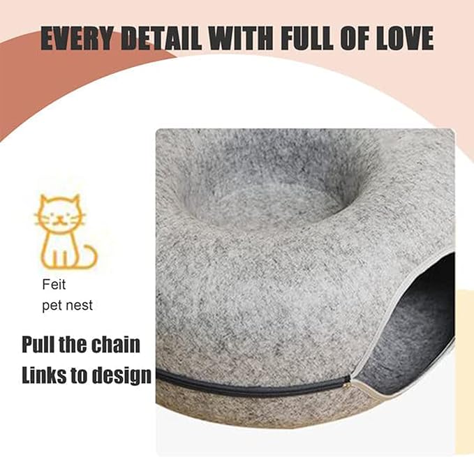 Cat Cave for Indoor Cats, Cat Donut Cat Tunnel Bed, Scratch Resistant Cat Toys for Medium Large Cats up to 30 lbs (Pink, Large)
