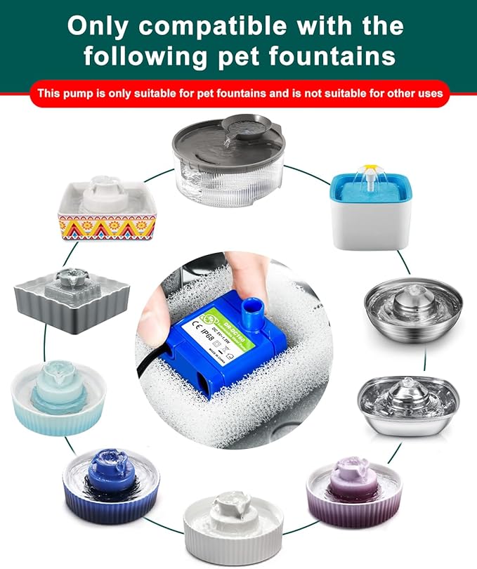 Cat Water Fountain Pump,Pet Fountain Pump No LED Light Replacement Pump DR-DC160 Motor for 360°Stainless Steel Cat Fountain and Cupcake Ceramic Cat Drinking Fountain(DR-DC160)
