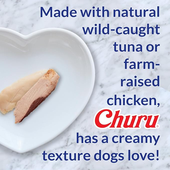 INABA Churu Meal Topper for Dogs, Complete & Balance, Creamy, Lickable Purée Dog Food Topper, 0.5 Ounce Tube, 24 Tubes (4 per Pack), Chicken with Cheese Recipe