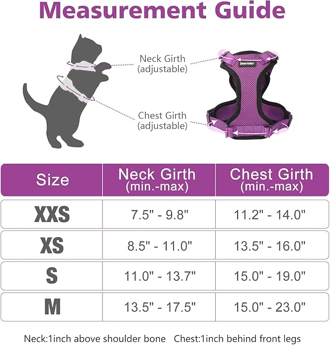 Dooradar Cat Harness and Leash Set, Escape Proof Safe Adjustable Kitten Vest Harnesses for Walking, Easy Control Soft Breathable Mesh Jacket with Reflective Strips for Cats, Purple, M
