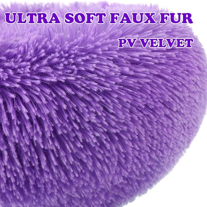 otoez Round Donut Dog Bed for Small Dogs, Washable Calming Dog Bed Cuddler Anti Anxiety Fluffy Dog Cat Bed with Non-Slip Waterproof Bottom (23.6", Purple)