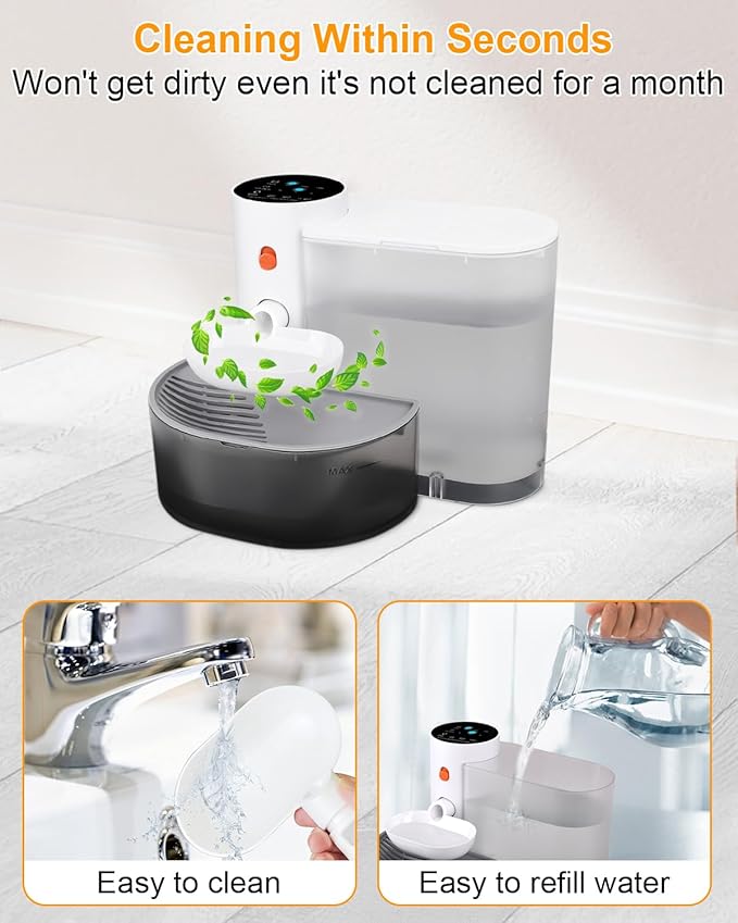 GJEASE Smart Pet Water Fountain No Filter,Wireless Cat Water Fountain Cordless, Battery Operated Filterless Cat Water Fountain