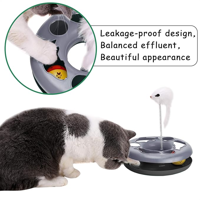Cat Toys, Cat Toys for Indoor Cats,Interactive Kitten Toys Roller Tracks with Catnip Spring Pet Toy with Exercise Balls Teaser Mouse (Soft Grey)