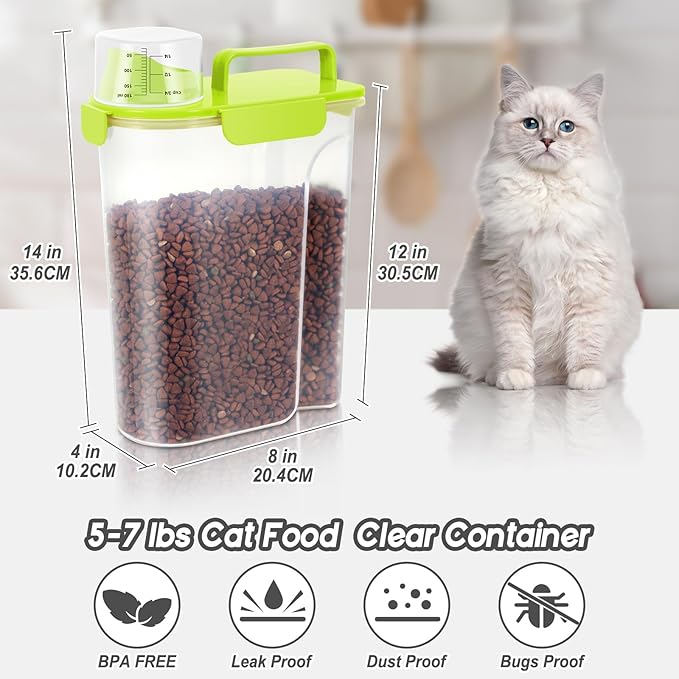 10 LBS Pet Storage Container Portable with Upgraded Large Spout and Cup,Plastic Dog Cat Food Dispenser for Small Animal Kibble, Bird Seed,Oatmeal,Rice,flour,brown sugart-2 Pack Sunshine Green