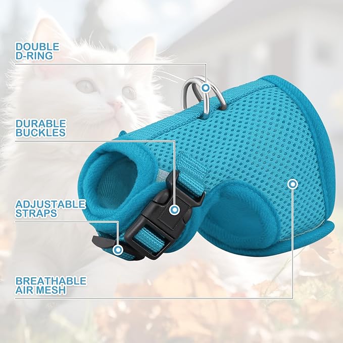 MoNiBloom Soft Cat Harness for Walking Escape Proof and Travel, Kitten Adjustable Breathable Vest Harness - Sky Blue, S