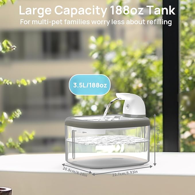 Cat Water Fountain 118oz/3.5L Battery Operated Cat Water Fountain Wireless Pet Water Fountain for Cats Inside, Automatic Cat Waterer Fountain for Cats Dogs Multiple Pets (Light Gray)