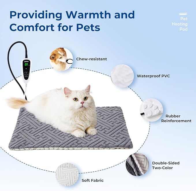 Dog Heating Pad 28x18 Inch - 11 Adjustable Temperature and 25 Timer Options, Heated Dog Bed Indoor Waterproof with Chew-Resistant Cord for Large Dogs