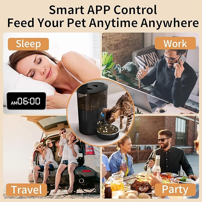 Automatic Cat Feeder, WiFi Pet Feeder for cat/Dog Compatible with Alexa & Echo, 15 Cup Timed Cat Food Dispenser for Remote Feeding, up to 10 Meals Per Day with APP Control