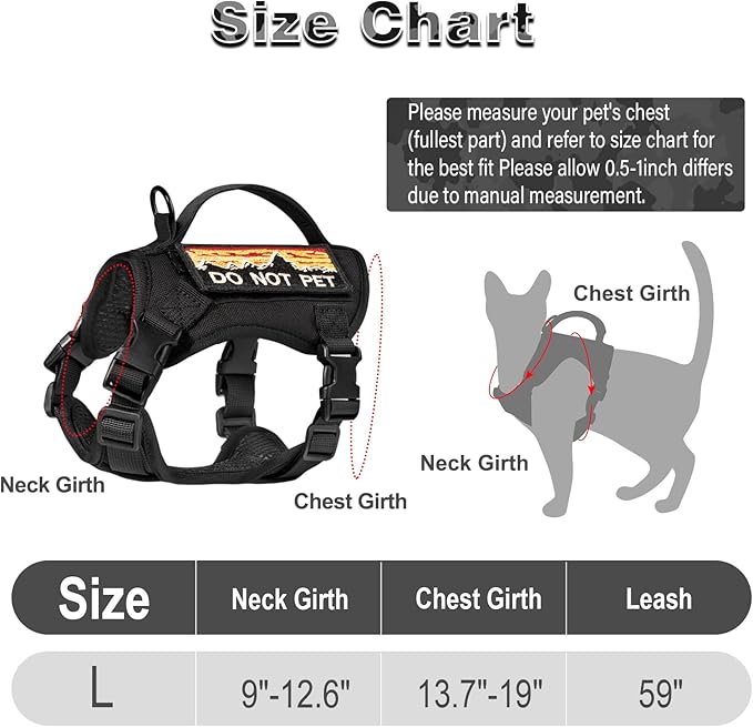 Tactical Cat Harness for Walking, Adjustable Escape Proof Pet Vest for Large Cat,Easy Control Breathable Cat Vest with Handle,Molle Patches (Black, L)