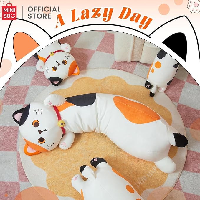 MINISO Long Cat Plush Pillow Kitten Body Pillow Stuffed Animals Soft Throw Sleeping Pillow Kawaii Cuddle Cartoon Stuffed Plush Toy for Kids Boys Girls, 20"