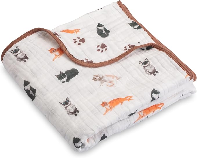 LollyBanks Muslin Baby Blanket 100% Cotton, Muslin Quilt Lightweight, 6 Layers Baby Blankets 47"x 47", Toddler Blanket for Boy and Girl, Nursery Receiving Blankets Baby Essentials (Cats Print)