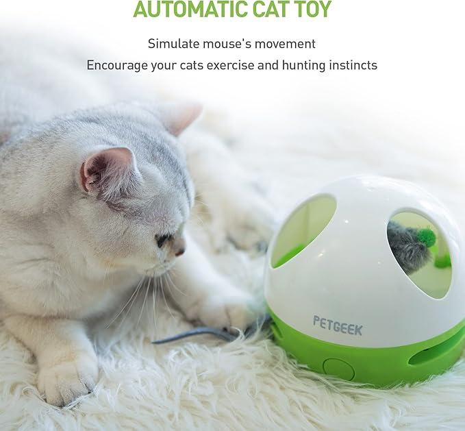 PETGEEK Interactive Cat Toy, Hide Mouse Cat Toy with Squeaky Mouse, Electronic Automatic Cat Toys with Catnip Filled Hidey Mouse, Best Gift for Birthday, Thanksgiving, Christmas, New Year
