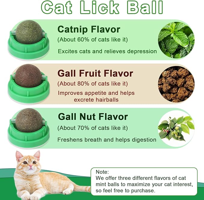 CCINEE 3PCS Catnip Balls for Cats Wall Catnip Toys Edible Cat Toys for Cat Lick Safe Healthy Kitten Chew Toys Teeth Cleaning Dental Cat Toys