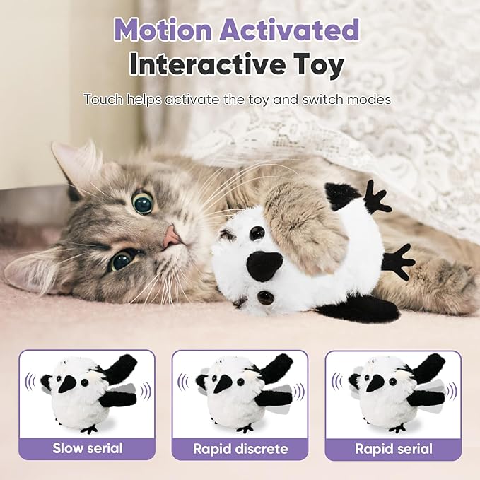 Petbobi Cat Toys Flapping Bird - Lifelike Lark Interactive Cat Toy with Catnip, Exercise Toy for Bored Indoor Cats, Rechargeable Motion Activated Chirping Kitten Toy for All Breeds Cat