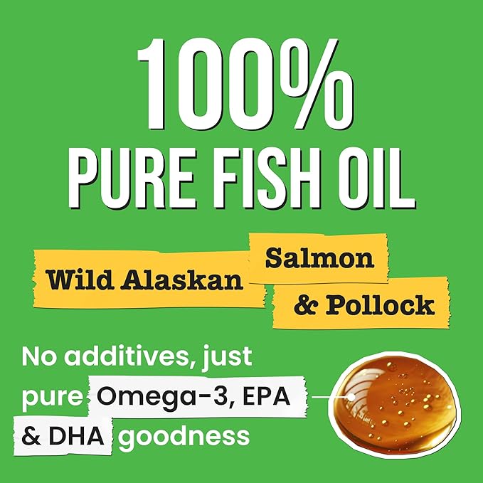 Omega 3 Fish Oil for Dogs - Made with Wild Alaskan Salmon Oil for Dogs; Liquid Fish Oil Supplement for Pets with Omega 3 EPA+DHA Fatty Acids; Real Ingredients, Real Taste — Trusted by Vets!