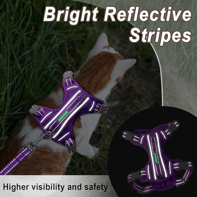 Cat Harness and Leash Set for Walking Escape Proof for Small Large cat Kitten Harness with ID tag Pocket (Purple,S)