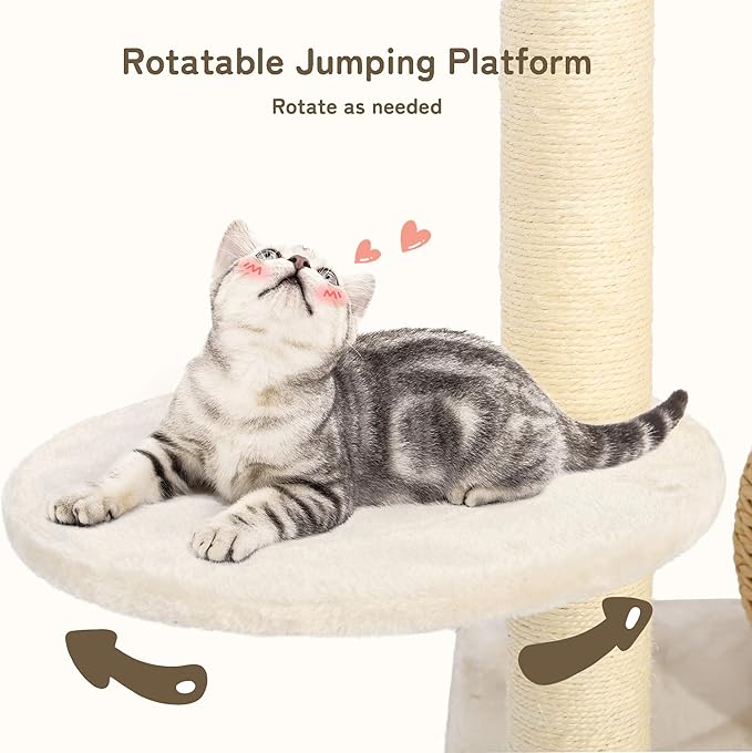 KAMABOKO Modern Cat Tree, Cat Tree for Indoor Cats w/Natural Sisal Scratching Posts, Hand-Woven Condo & Top Perch, 39" Tall Cat Tree for Kittens Climb Play & Rest