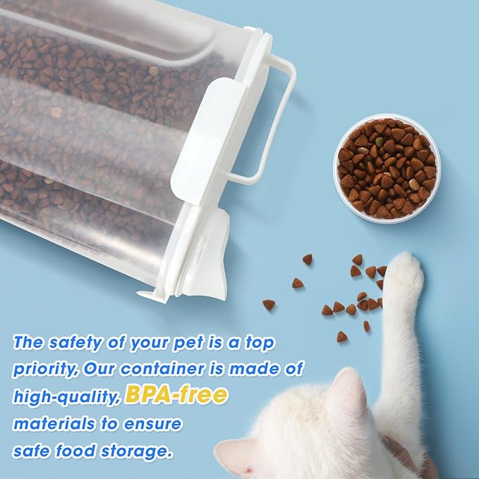 TBMax Dog Food Storage Container 5-7 lbs, Airtight Cat Food Container with Larger Spout & Measuring Cup, Portable Pet Food Storage Dispenser for Small Animal Kibble Storage, Bird Seed Container