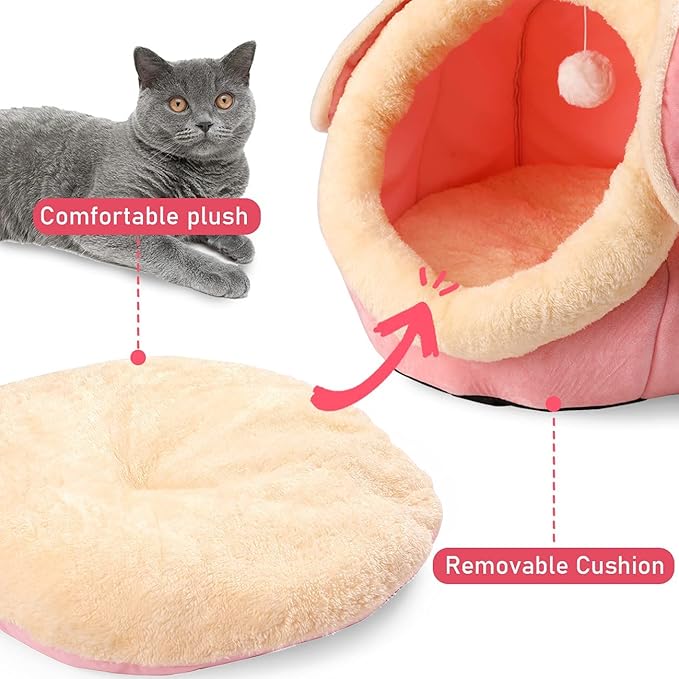 ShellKingdom Cat Bed for Indoor Cats,Cat House Furniture for Pet Kitten Tent Cave,Cute Dog Beds for Puppy Medium Dogs with Removable Washable Soft Cushioned Pillow (Pink)