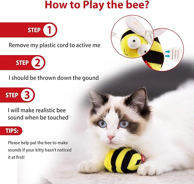 Gigwi Chirpy Bee Sound Toy for Cats, Interactive Squeaking Cat Toys Melody Chaser Play and Squeak Kitten Toy for Boredom