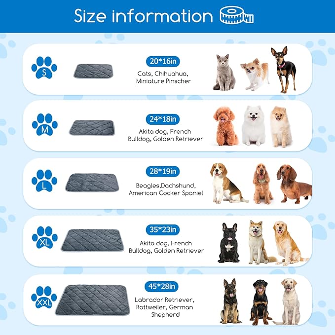Nobleza Self Warming Pet Pad, Extra Warm Thermal Dog Crate Pad for Indoor Outdoor Pets, Washable Anti-Slip Kennel Mat for Medium Small Dogs and Cats, 28" × 19" Grey