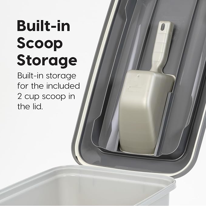 IRIS USA Dog Food Storage Container with Wheels, Airtight Lid, 2-Cup Scoop, Up to 40 Pounds Pet Food Storage, Built in Scoop Storage in Lid, Versatile Pet Food Bin, Portable, BPA Free, Gray/Dark Gray