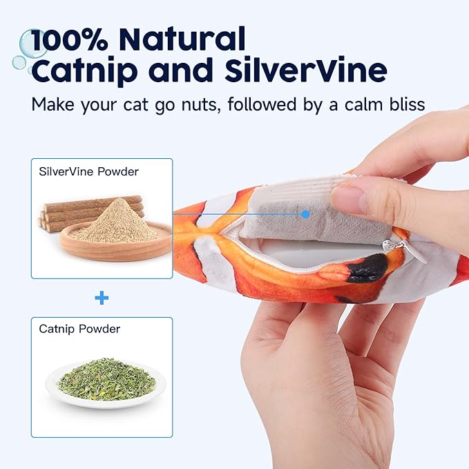 Potaroma Cat Toys Flopping Fish with SilverVine and Catnip, Moving Cat Kicker, Floppy Wiggle Fish for Small Dogs, Motion Kitten Interactive Exercise Toys, Mice Animal Toy 10.5"