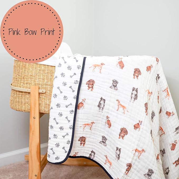 LollyBanks Muslin Baby Blanket 100% Cotton, Muslin Quilt Lightweight, 6 Layers Baby Blankets 47"x 47", Toddler Blanket for Boy and Girl, Nursery Receiving Blankets Baby Essentials (Puppies Print)