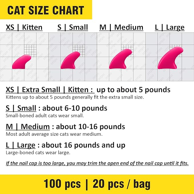 100 pcs Cat Nail Caps | Cat Claw Covers | with Adhesives and Applicators (Clear, M)