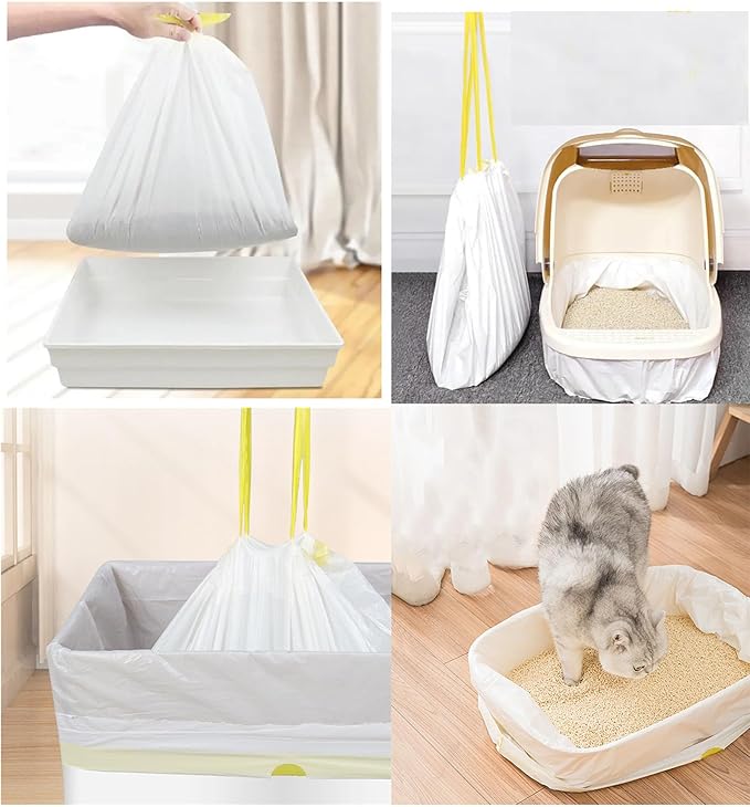 120 Count Cat Drawstring Litter Box Liners 26.6 * 16.7 inches 2 Mils Heavy Duty Leak-proof Cat Poop Bags Extra Durable Compatible with Litter Robot 3 & 4, 10-12 Gallons
