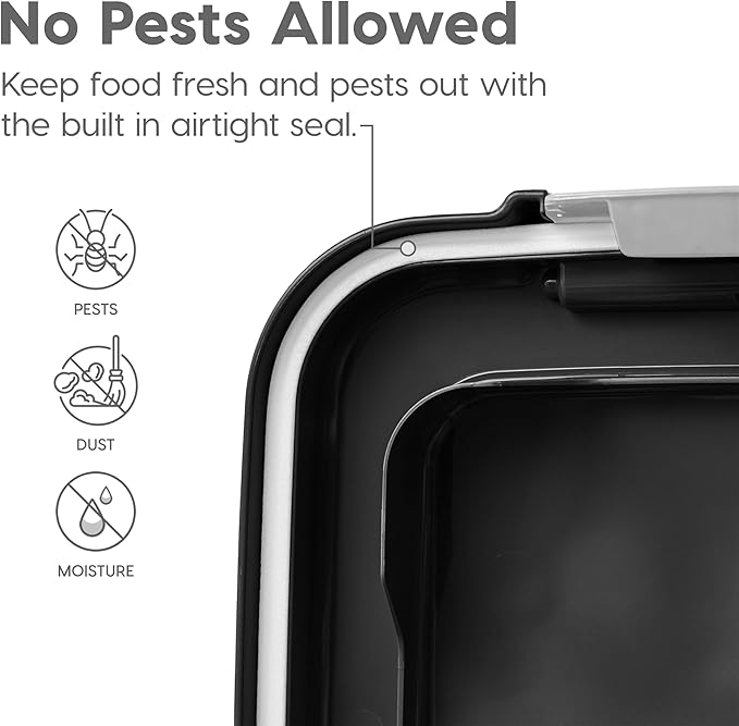 IRIS USA Airtight Dog Food Storage Container, Up to 54 lbs, Attachable Wheels, For Dog Cat Bird and Other Pet Food Storage Bin, Keep Fresh, Translucent Body, Easy Mobility, Black