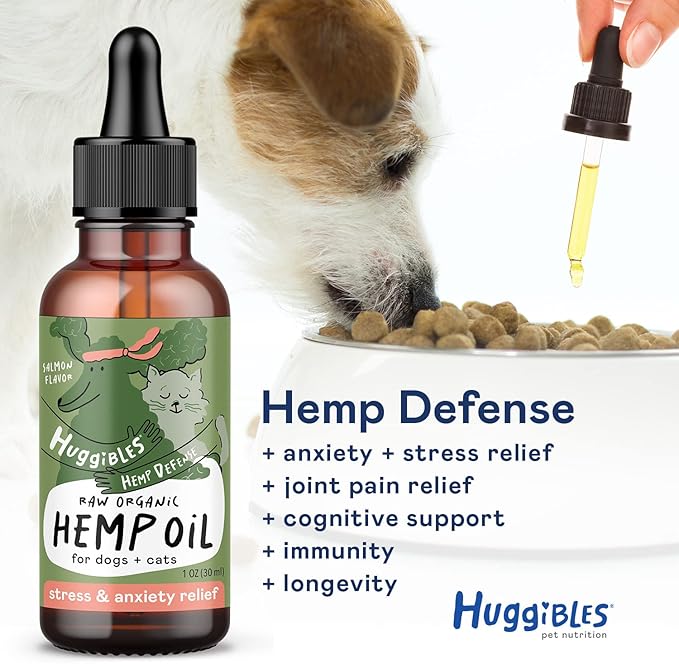 Organic Hemp Oil Drops for Cats and Dogs Calming Stress & Anxiety Support Omega 3 & 6 for Arthritis Inflammation and Joint Support | Liquid Drops Pet Supplement