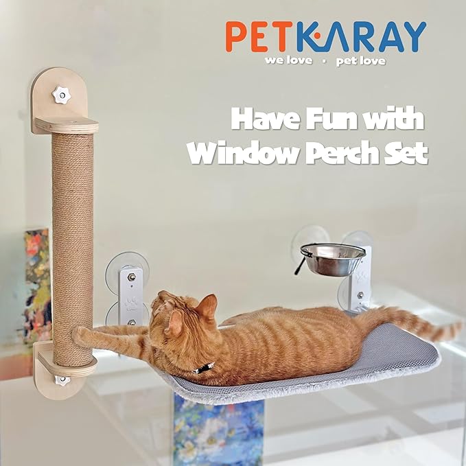 PETKARAY Window Scratching Post, Cat Window Perch Climber, Window Mount 23.5" Cat Scratching Post with Suction Cups