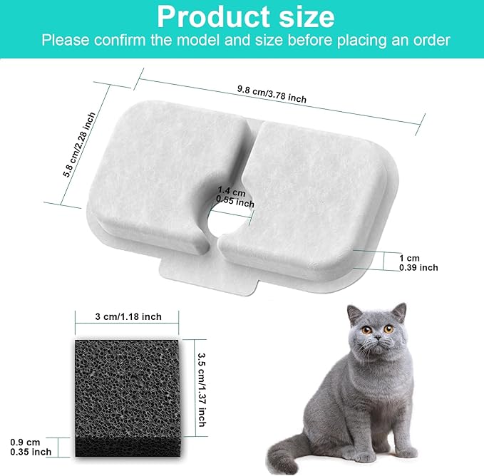 12-Pack Replacement Filters for Petlibro Dockstream Cat Water Fountain PLWF005 PLWF115 PLWF105, Ultra Quiet Pet Water Fountain
