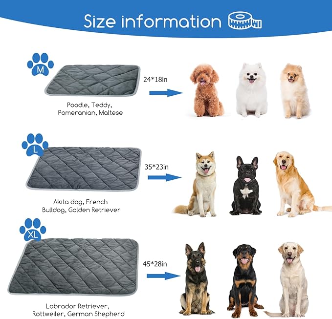 Nobleza Self Heating Cat Mat, Super Thermal Dog Crate Pad for Indoor Outdoor, Washable Anti-Slip Kennel Mat for Medium Small Dogs and Cats, 35 * 23" Grey