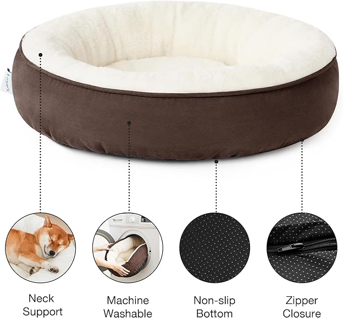 Love's cabin Round Donut Cat and Dog Cushion Bed, 30in Pet Bed for Medium or Large Dogs, Anti-Slip & Water-Resistant Bottom, Soft Durable Fabric Pet beds, Washable Calming Cat & Dog Bed Brown