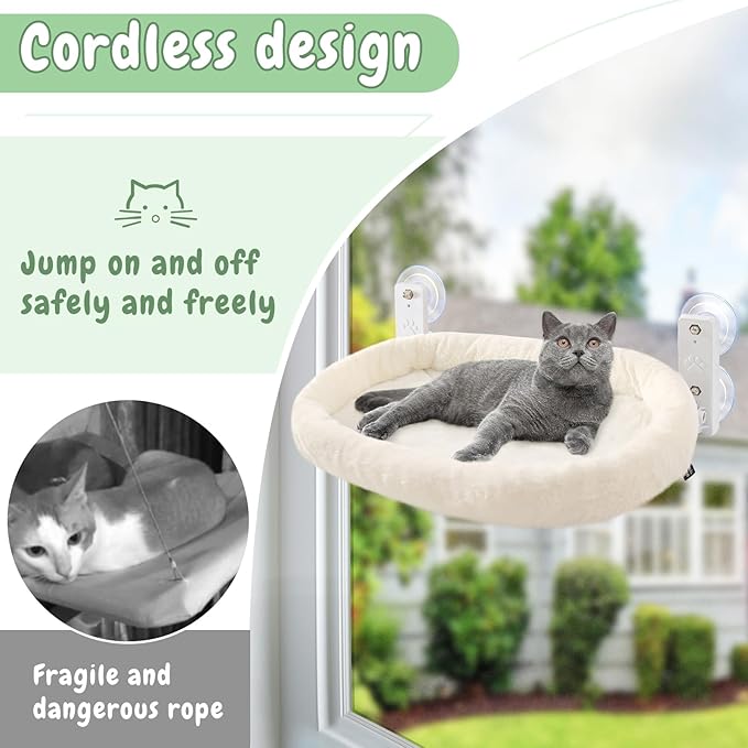 Sunhoo Cat Hammock Perch for Window Seat Bed Indoor Cats Lounger Window Sill Ledge Foldable Kitten Shelf Cordless No Drilling Washable Plush Cushion Heavy Duty Metal Frame 21 * 11.8 in Easy Assembly