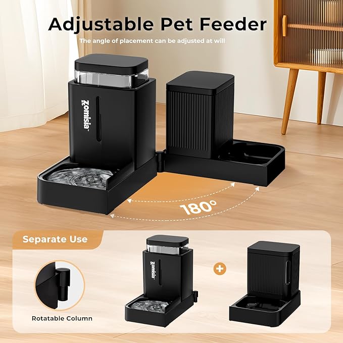 Gravity Cat Feeder and Water Dispenser, 2 in 1 Cat Self Feeder with 180 Degree Rotatable, 2 Pack Automatic Feeding Large Capacity for Small Medium Dog Puppy Kitten, White, 0.8 Gallon x 2