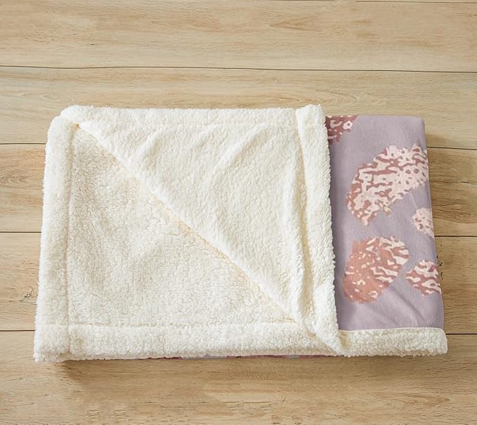 Cheetah Print Sherpa Blanket, Rose Gold Leopard Sequin Throw, Baby Size Safari Animal Fleece for Camping Travel, Ultra Soft Cozy Durable Plush Pink